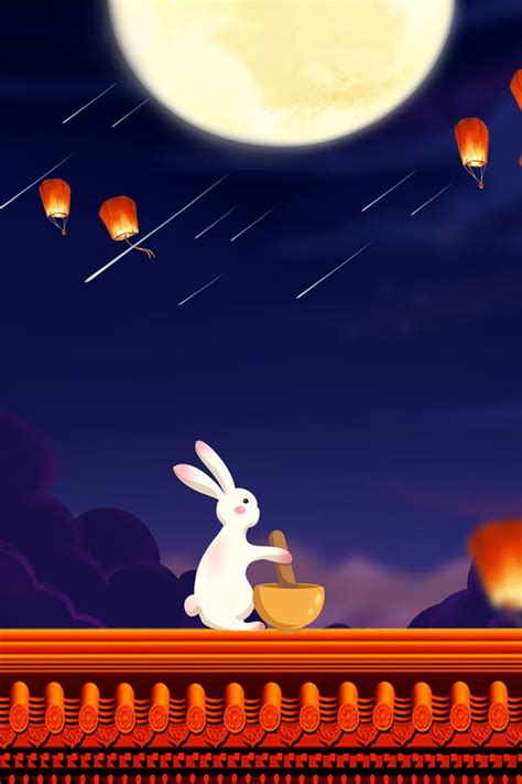 Mid Autumn Festival Jade Rabbit Cartoon Hand Painted Ad Mid Autumn