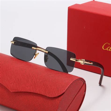 Cartier Rimless Finished Myopia Glasses Women Men Imitation Wood Grain Anti Blue Light