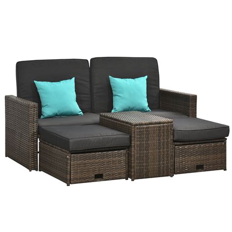 Outsunny 5pcs Patio Rattan Wicker Sofa Set Adjustable Chaise Lounge