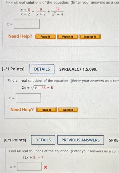 Solved Find All Real Solutions Of The Equation Enter Your Chegg