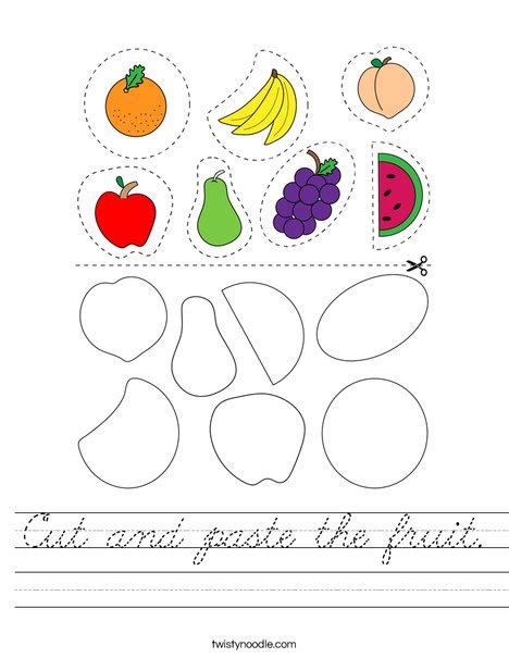 Cut And Paste The Fruit Worksheet Cursive Twisty Noodle