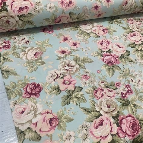 Aqua Shabby Chic Floral Fabric Upholstery Fabric By Yard Farmhouse