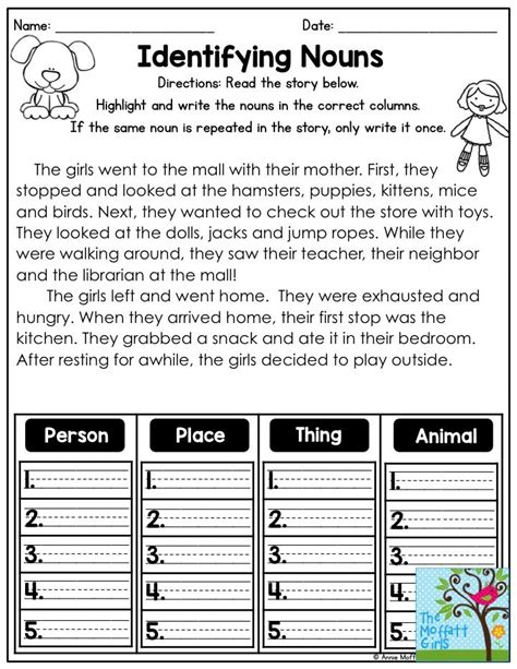 Nouns Identifying Worksheet Identifying Nouns Worksheet For