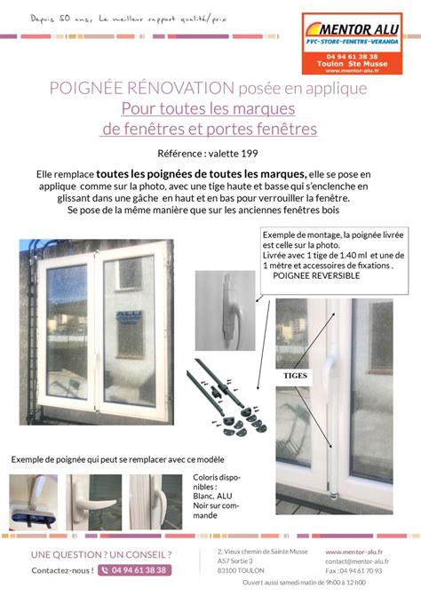 MENTOR Alu PVC Stores Poignée de fenêtre alu adaptable toutes