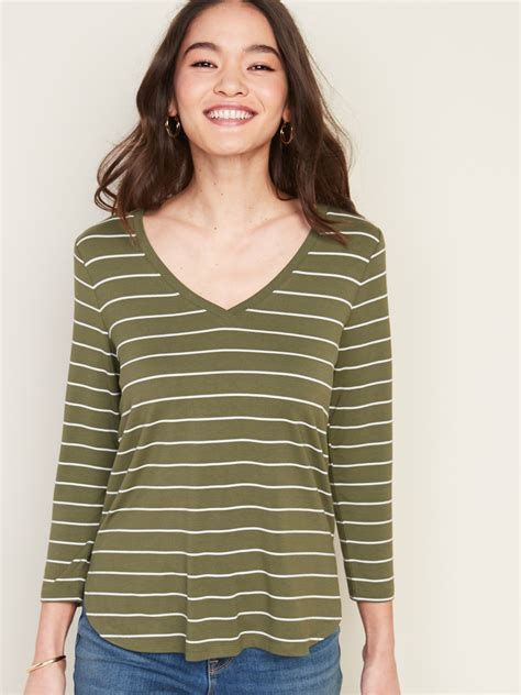 Luxe Striped V Neck Top For Women In 2020 V Neck Tops Women Tops