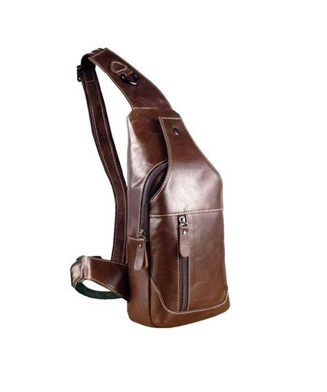 Mens Genuine Leather Sling Bags Chest Shoulder Bag Crossbody Satchel