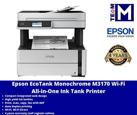 Epson M3170 EcoTank Monochrome Wi-Fi All-in-One Ink Tank Printer, 4 Years Warranty*, PRINTS LIKE ...