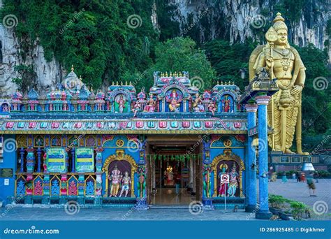 Hindu Temple In Front Lord Murugan Statue At Batu Cave Malaysia Stock