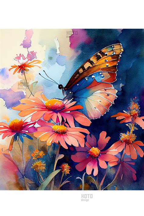 Beautiful Butterfly On A Meadow With Flowers Is A Stunning Watercolor