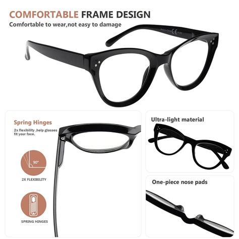 4 Pack Cat Eye Reading Glasses Thicker Frame Readers Women