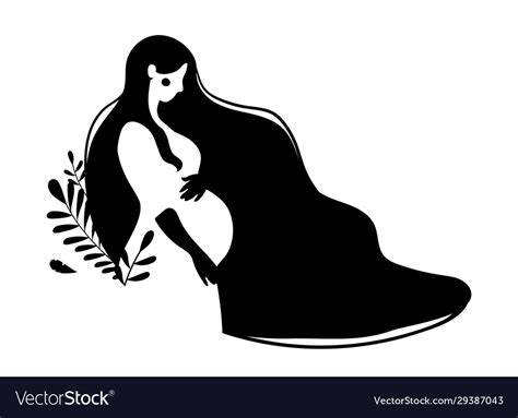 Silhouette A Pregnant Woman With Long Hair Vector Image