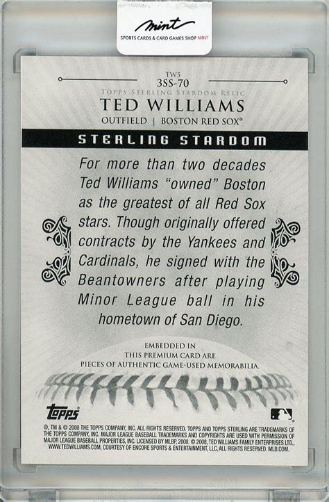 ミントモール MINT 梅田店 表面若干白欠けあり2008 Bowman Sterling Ted Williams