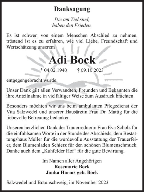 Traueranzeigen Von Adi Bock Abschied Nehmen De