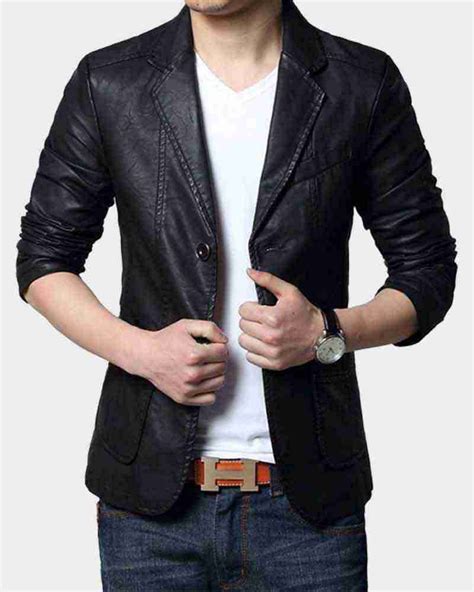 Casual Black Mens Leather Blazer Jacket - Danezon