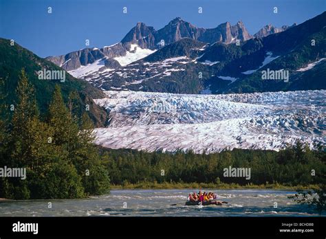 Rafters On Mendenhall River Mendenhall Glacier And Towers Stock Photo Alamy