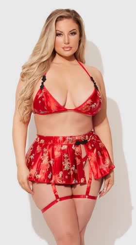 Plus Size Lacy Romance Bra Set Plus Size Red Lace Garter Set