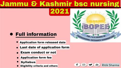 Jkbopee Bsc Nursing Application Form Jammu Kashmir Bsc Nursing