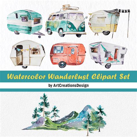 Watercolor Camping Clipart Images Master Bundles