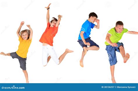 Happy Children Jumping Stock Image Image Of Clothes 28136257