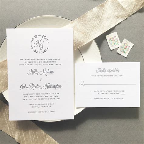 Blush Paperie: Gray Monogram Wreath Wedding Invitation