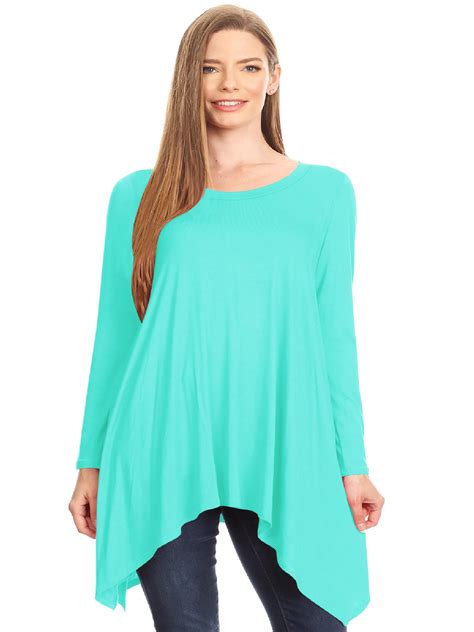 Moa Collection Womens Solid Casual Basic Long Sleeves Asymmetric Hem