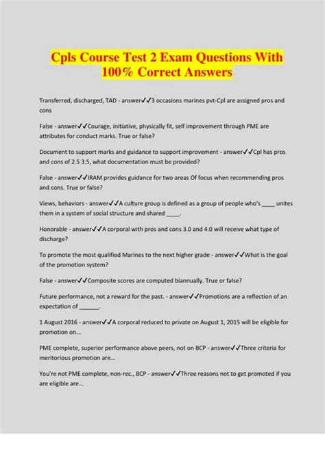 Cpls Course Test 2 Exam Questions With 100 Correct Answers Corporals