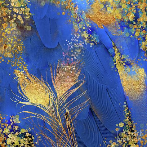 Floral Feathers Gold Pink Gold And Blue Fantasy Digital Art By Tina Lavoie Fine Art America