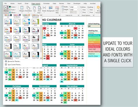 Color Coded Meeting Calendar With Drop Down List - Downloadable Excel