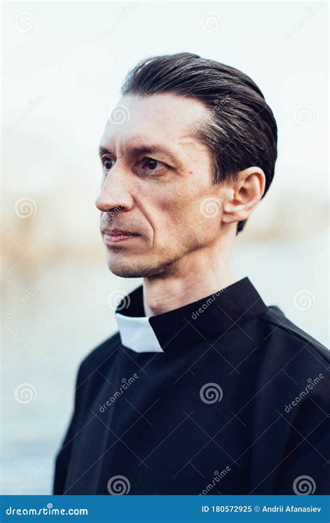 Portrait Of Handsome Catholic Priest Or Pastor With Collar Stock Image