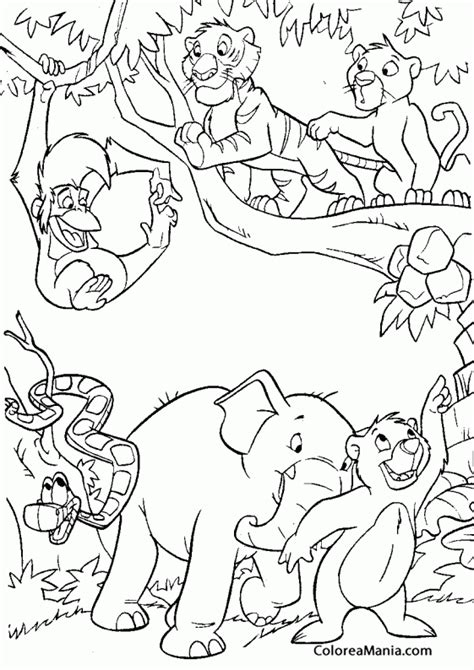 Colorear En la selva están todos El libro de la selva dibujo para