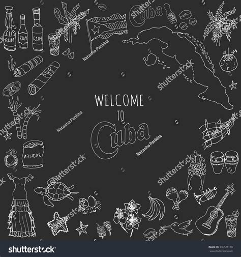 Set Hand Drawn Cuba Icons Cuban Stock Vector Royalty Free 396521110