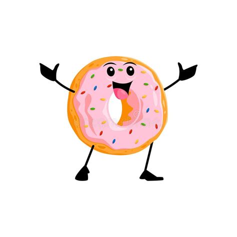 Cartoon Cheerful Donut Funny Fast Food Character Stock Vector