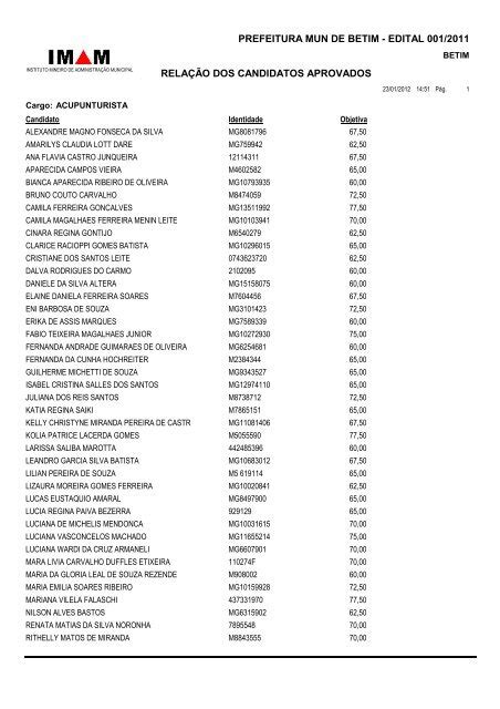 Rela O De Candidatos Aprovados Prefeitura De Betim