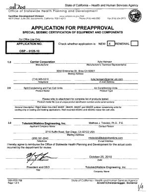 Fillable Online Oshpd Ca OSHPD Special Seismic Certification