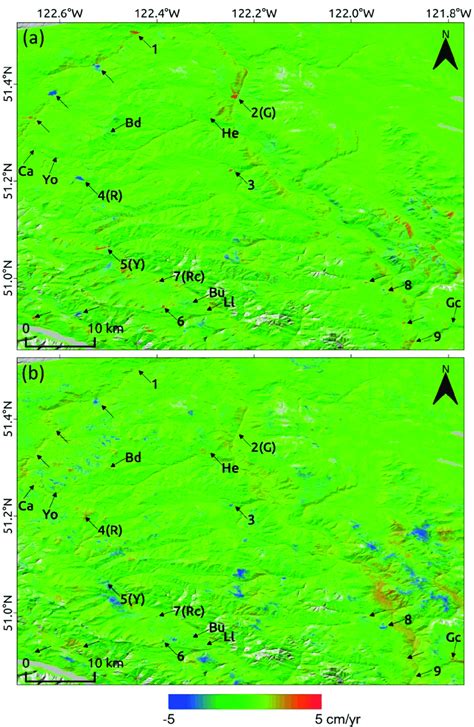 Linear Deformation Rate Maps Of East West A And Vertical B