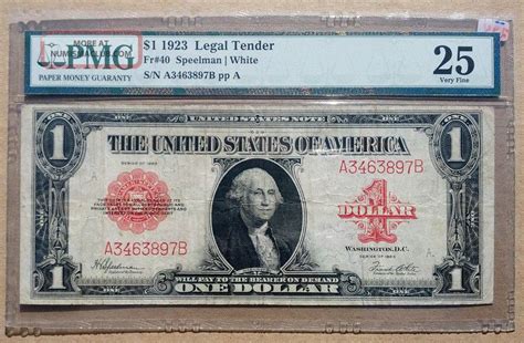 1923 1 Red Seal Us Legal Tender Fr 40 Speelman White Pmg 25 Vf