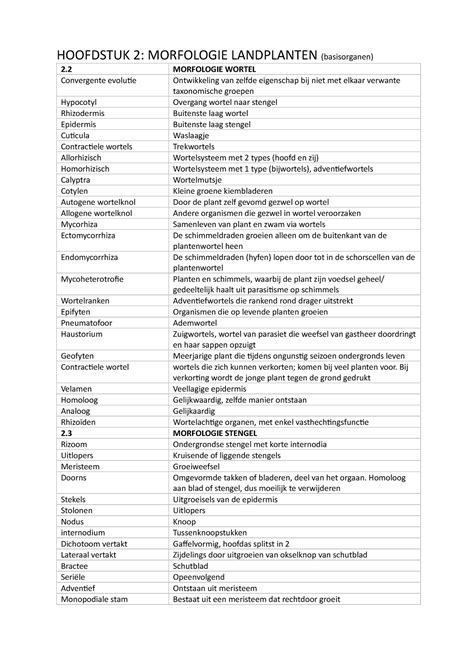 Bio Begrippen H Hoofdstuk Morfologie Landplanten Basisorganen