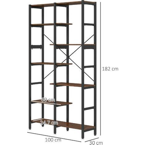 Homcom Scaffale Libreria Da Parete In Legno E Metallo Nero Stile