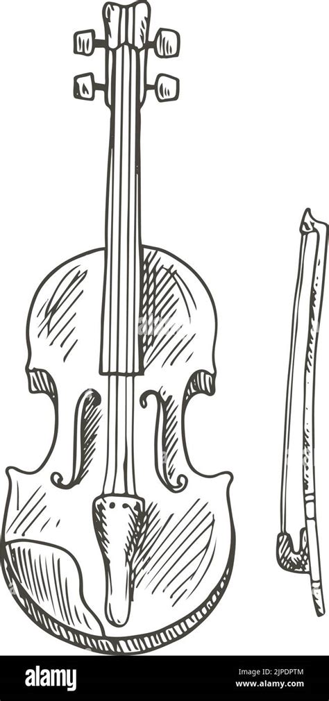 Violoncello Isolated Violin Fiddle With Bow Sketch Vector Cello