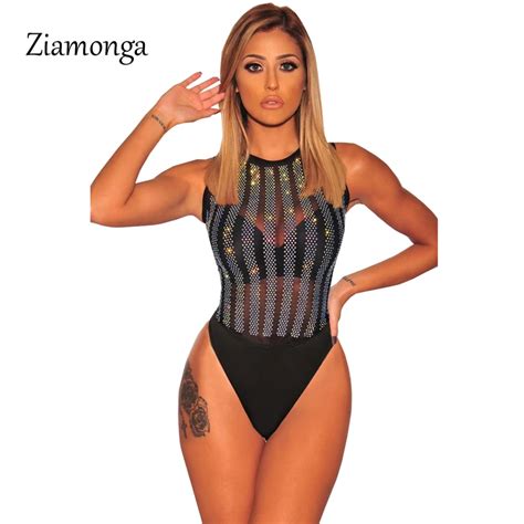 Ziamonga Body Sexy De Malla Para Mujer Mono Ajustado Con Cuello