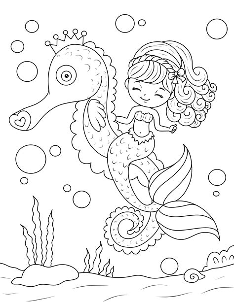 Mermaid on a Seahorse Coloring Page - Activity Party