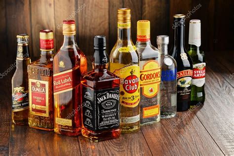 Bottles Of Assorted Hard Liquor Brands Stock Editorial Photo