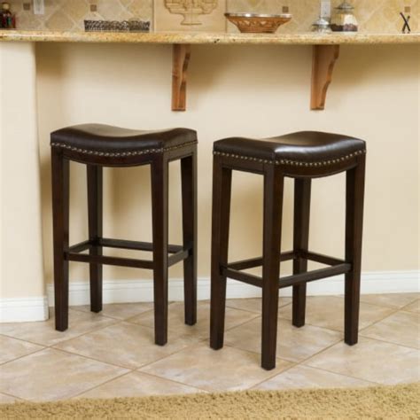 Jaeden Backless Brown Leather 30-Inch Bar Stools (Set of 2 ), 1 unit ...