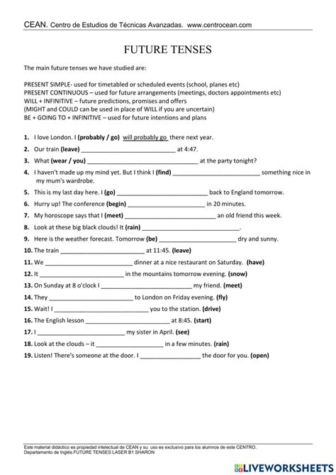 Future Tenses Online Worksheet For Pre Intermediate You Can Do The