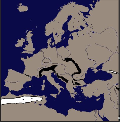 Map of Europe with carpathians, Balkan alps, Caucauses, Hadrian's wall ...