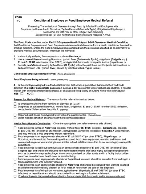 Fillable Online Form B Conditional Employee Or Food Employee