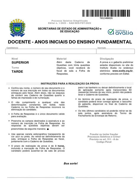 Provas Anteriores Instituto Avalia