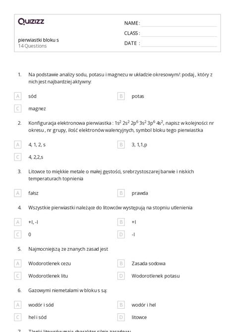 Ponad Pierwiastki Arkuszy Roboczych Dla Klasa W Quizizz Darmowe