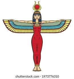 Animation Color Portrait Egyptian Winged Goddess Stock Vector Royalty