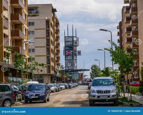 Coresi Mall Business Logo Street View between New Modern Apartment Buildings. Editorial ...